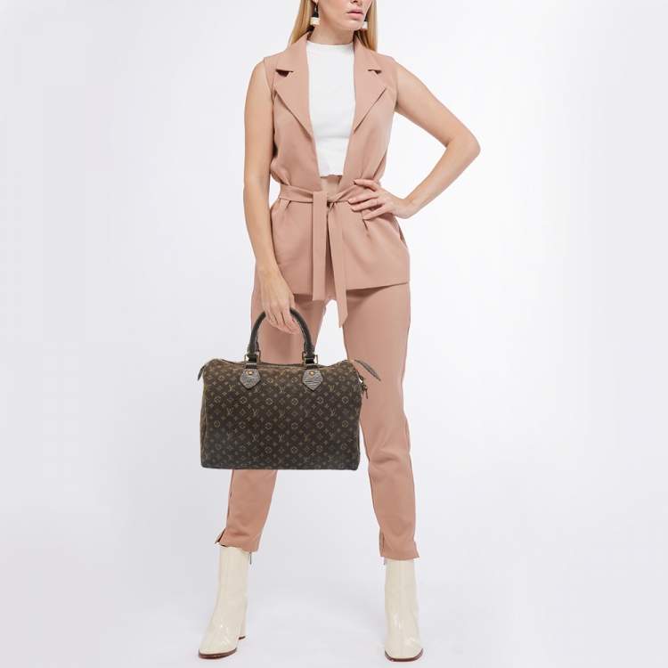 Pre Owned Louis Vuitton Fusain Monogram Mini Lin Canvas Speedy 30 Bag