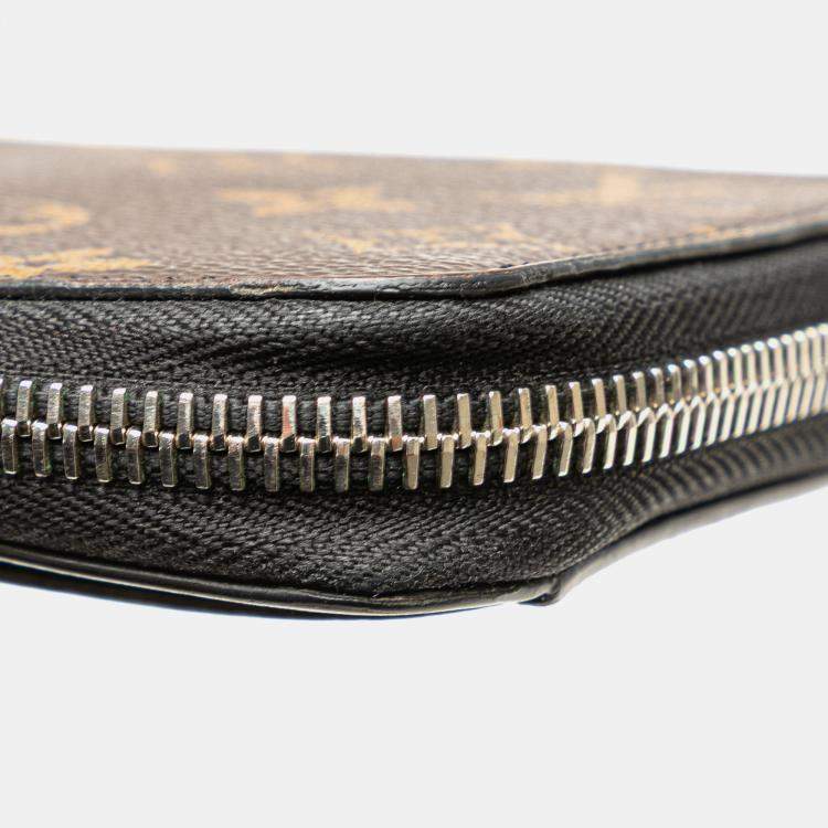 Pre Owned Louis Vuitton Black Brown Monogram Macassar Zippy Dragonne Wallet