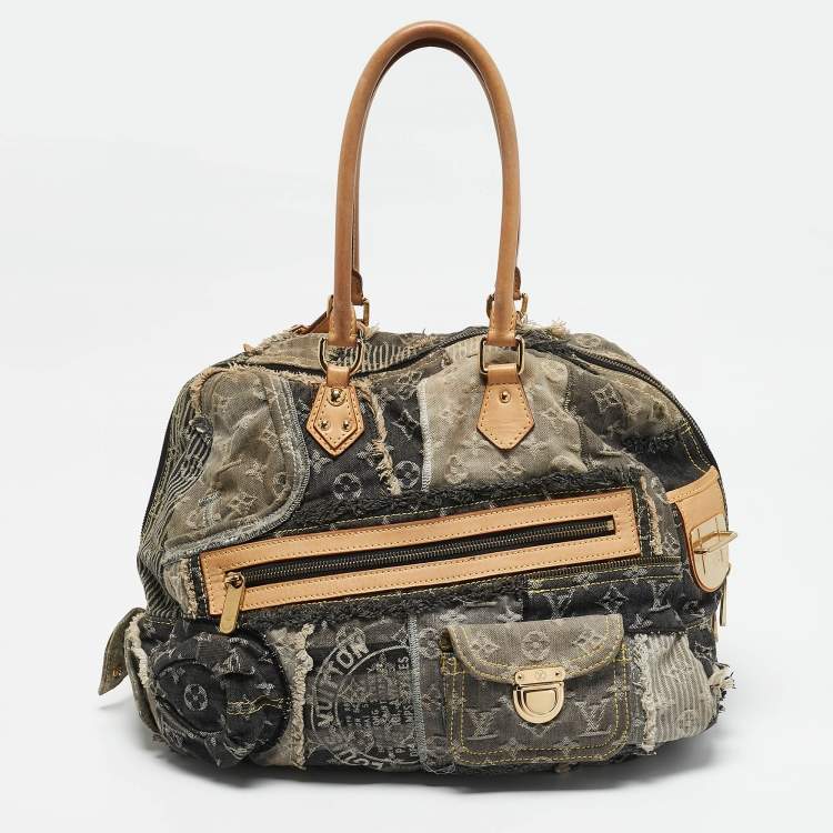 Pre Owned Louis Vuitton Grey Monogram Denim Patchwork Limited Edition Bowly Bag