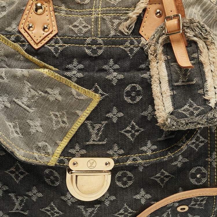 Pre Owned Louis Vuitton Grey Monogram Denim Patchwork Limited Edition Bowly Bag