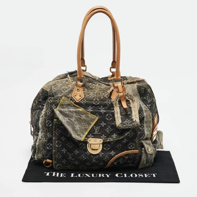 Pre Owned Louis Vuitton Grey Monogram Denim Patchwork Limited Edition Bowly Bag
