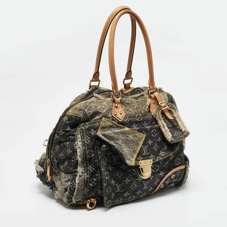 Pre Owned Louis Vuitton Grey Monogram Denim Patchwork Limited Edition Bowly Bag