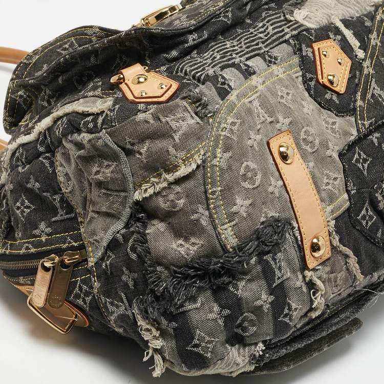 Pre Owned Louis Vuitton Grey Monogram Denim Patchwork Limited Edition Bowly Bag