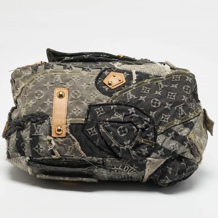 Pre Owned Louis Vuitton Grey Monogram Denim Patchwork Limited Edition Bowly Bag