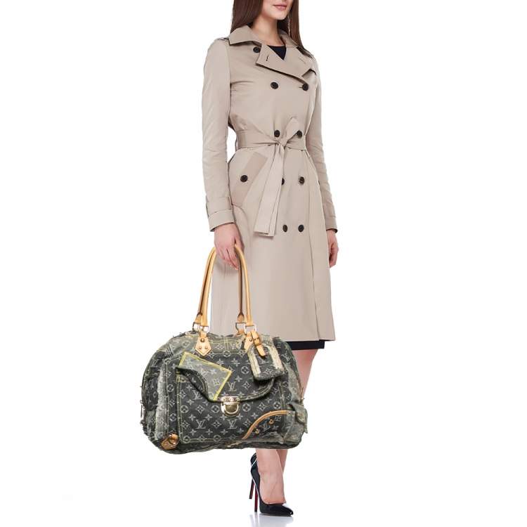 Pre Owned Louis Vuitton Grey Monogram Denim Patchwork Limited Edition Bowly Bag