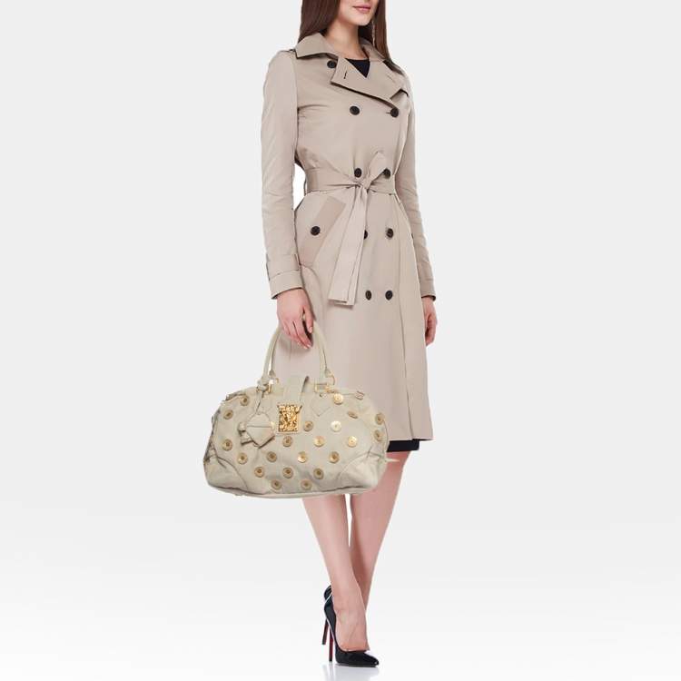 Pre Owned Louis Vuitton Light Beige Canvas Bowly Polka Dot Panama Bag