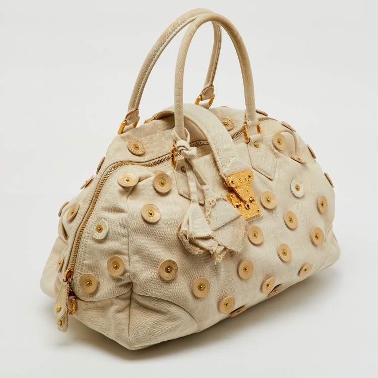 Pre Owned Louis Vuitton Light Beige Canvas Bowly Polka Dot Panama Bag