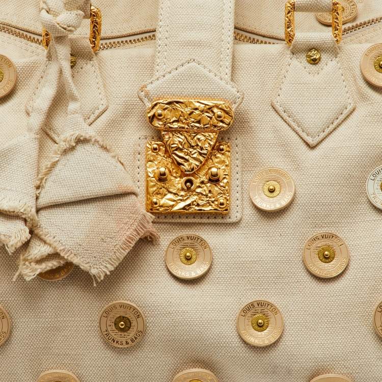 Pre Owned Louis Vuitton Light Beige Canvas Bowly Polka Dot Panama Bag