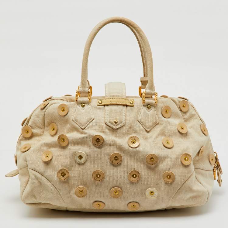 Pre Owned Louis Vuitton Light Beige Canvas Bowly Polka Dot Panama Bag
