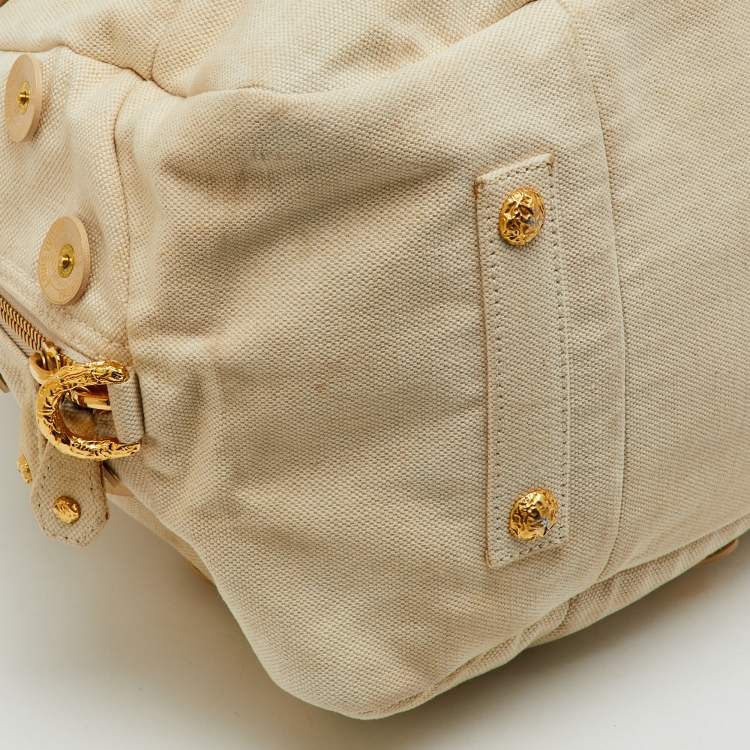 Pre Owned Louis Vuitton Light Beige Canvas Bowly Polka Dot Panama Bag