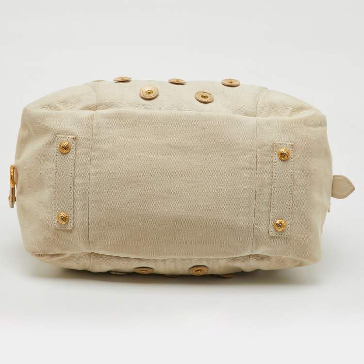 Pre Owned Louis Vuitton Light Beige Canvas Bowly Polka Dot Panama Bag