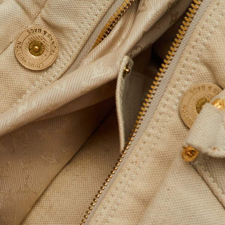 Pre Owned Louis Vuitton Light Beige Canvas Bowly Polka Dot Panama Bag