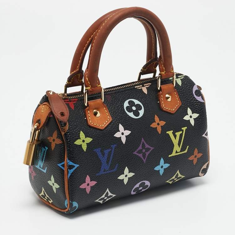 Pre Owned Louis Vuitton Black Multicolor Monogram Canvas Nano Speedy Bag