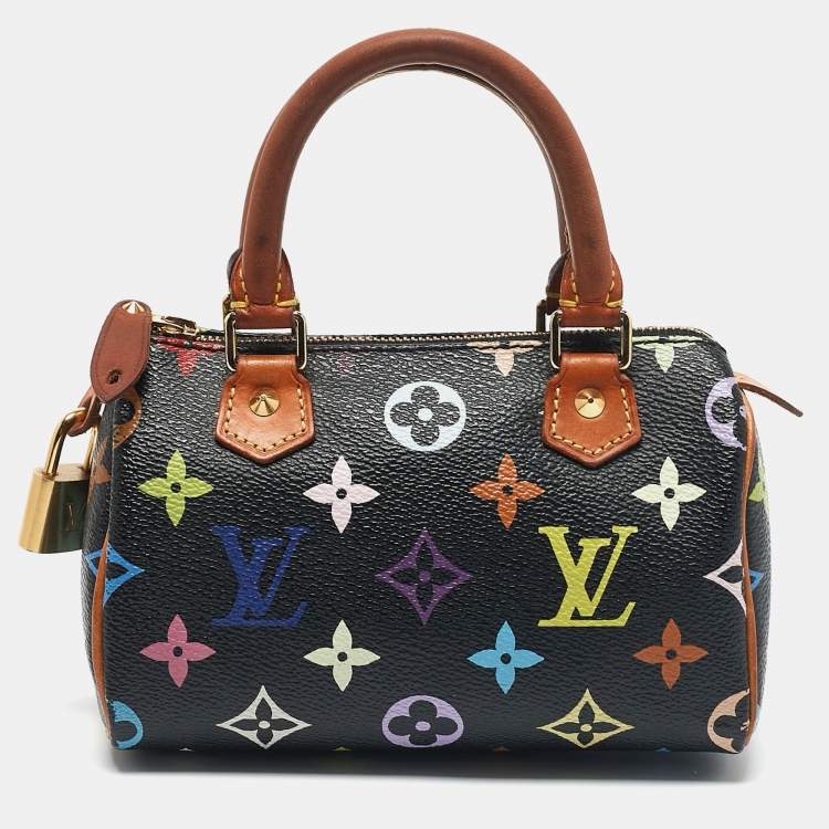 Pre Owned Louis Vuitton Black Multicolor Monogram Canvas Nano Speedy Bag