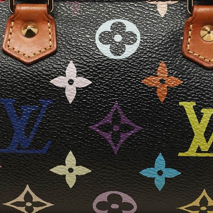 Pre Owned Louis Vuitton Black Multicolor Monogram Canvas Nano Speedy Bag