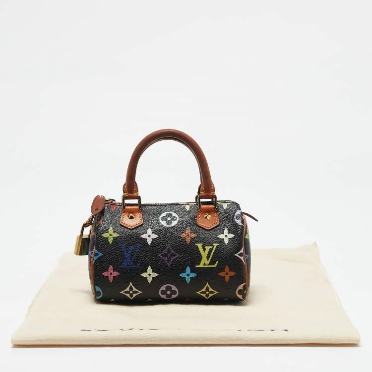 Pre Owned Louis Vuitton Black Multicolor Monogram Canvas Nano Speedy Bag
