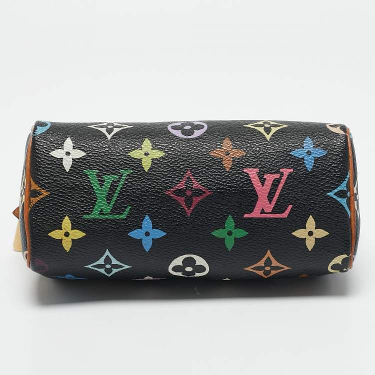 Pre Owned Louis Vuitton Black Multicolor Monogram Canvas Nano Speedy Bag