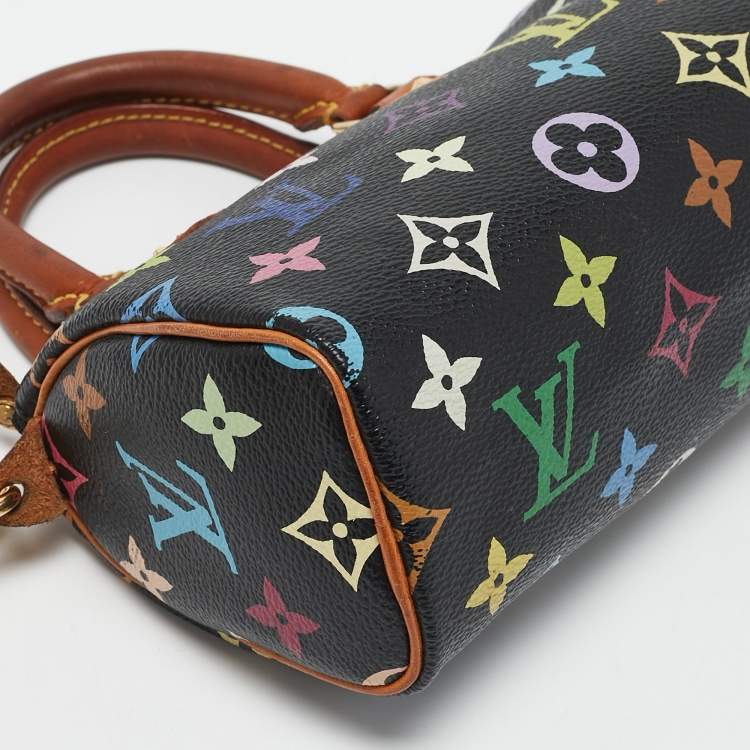 Pre Owned Louis Vuitton Black Multicolor Monogram Canvas Nano Speedy Bag