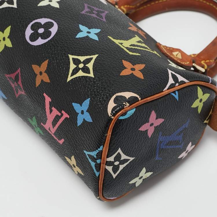 Pre Owned Louis Vuitton Black Multicolor Monogram Canvas Nano Speedy Bag