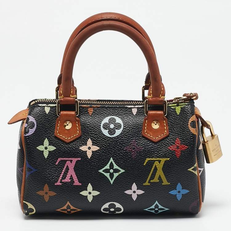 Pre Owned Louis Vuitton Black Multicolor Monogram Canvas Nano Speedy Bag