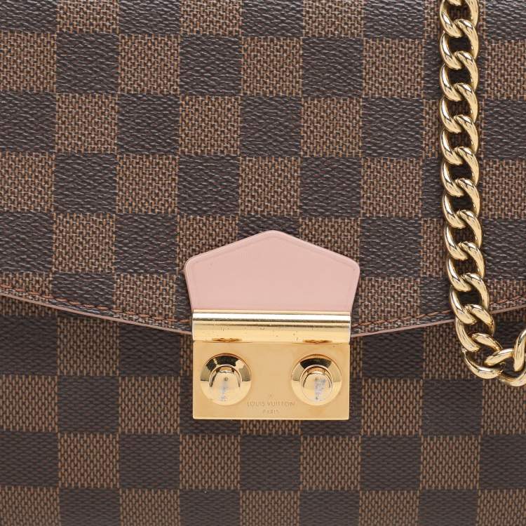 Pre Owned Louis Vuitton Rose Ballerine Damier Ebene Canvas Caissa Flap Bag