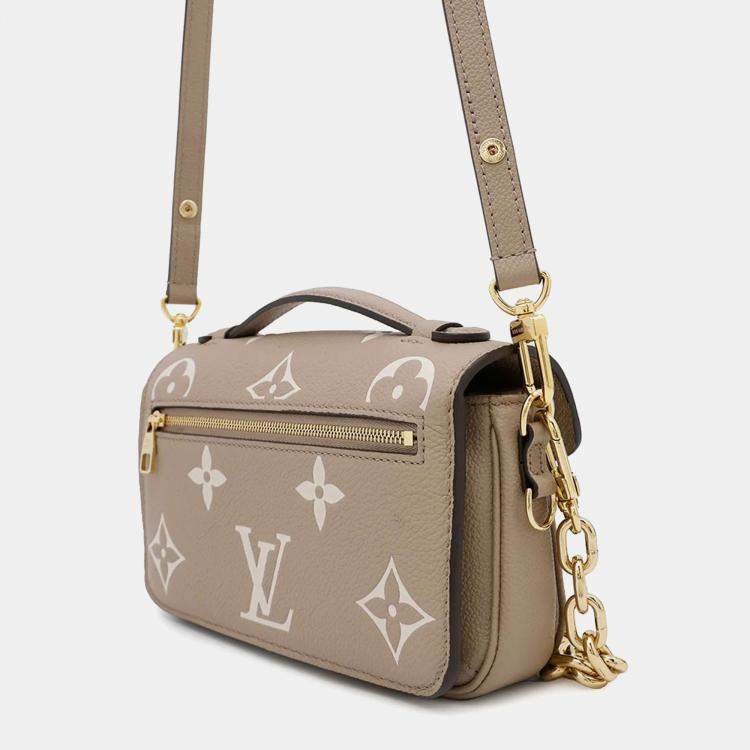 Pre Owned Louis Vuitton Tourterelle Monogram Empreinte Leather Pochette Metis East West Crossbody Bag