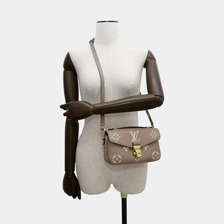 Pre Owned Louis Vuitton Tourterelle Monogram Empreinte Leather Pochette Metis East West Crossbody Bag