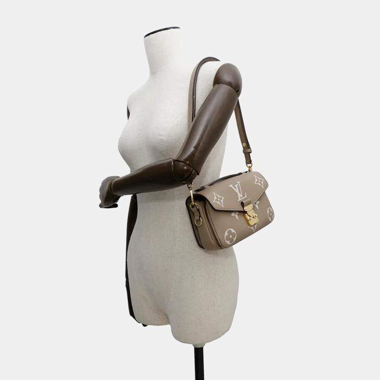 Pre Owned Louis Vuitton Tourterelle Monogram Empreinte Leather Pochette Metis East West Crossbody Bag
