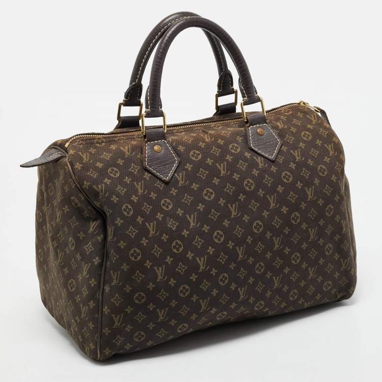 Pre Owned Louis Vuitton Fusain Monogram Mini Lin Canvas Speedy 30 Bag
