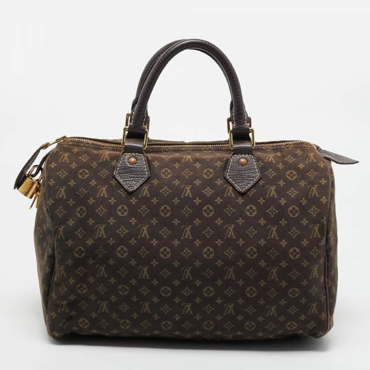 Pre Owned Louis Vuitton Fusain Monogram Mini Lin Canvas Speedy 30 Bag