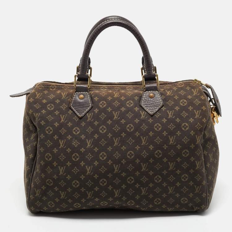 Pre Owned Louis Vuitton Fusain Monogram Mini Lin Canvas Speedy 30 Bag