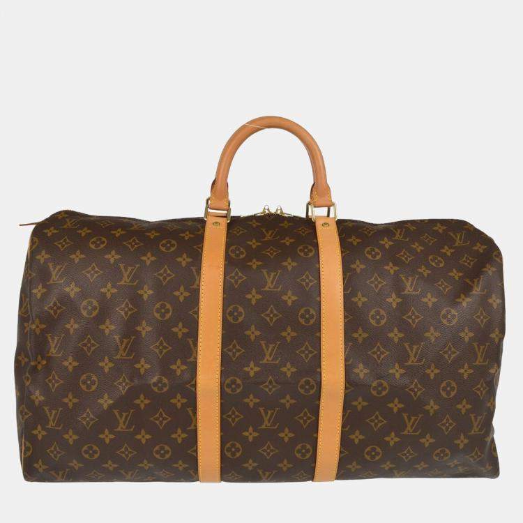 Pre Owned Louis Vuitton Brown Monogram Keepall 55 Duffle Bag