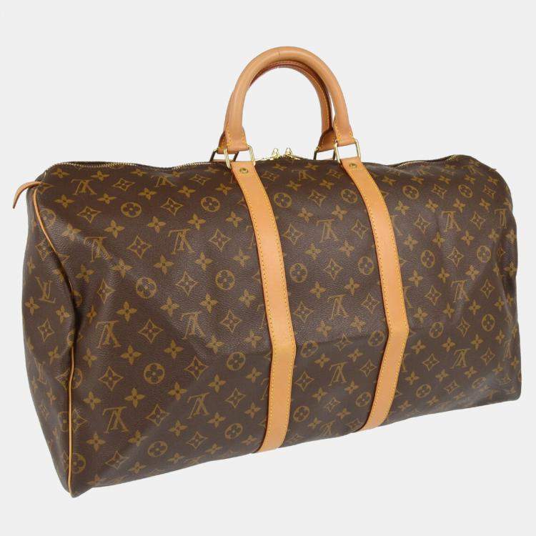 Pre Owned Louis Vuitton Brown Monogram Keepall 55 Duffle Bag