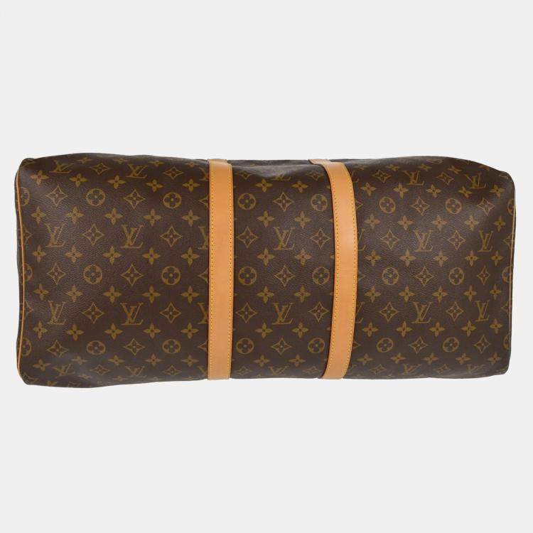 Pre Owned Louis Vuitton Brown Monogram Keepall 55 Duffle Bag