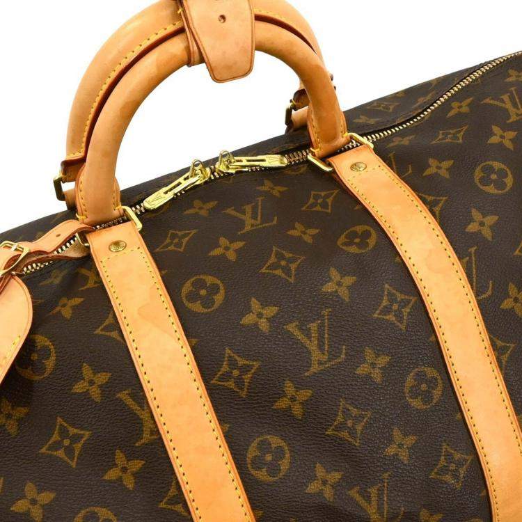Pre Owned Louis Vuitton Brown Monogram Keepall Bandouliere 55 Duffle Bag