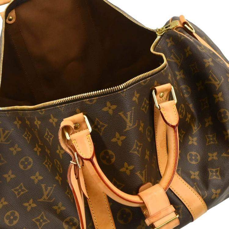 Pre Owned Louis Vuitton Brown Monogram Keepall Bandouliere 55 Duffle Bag
