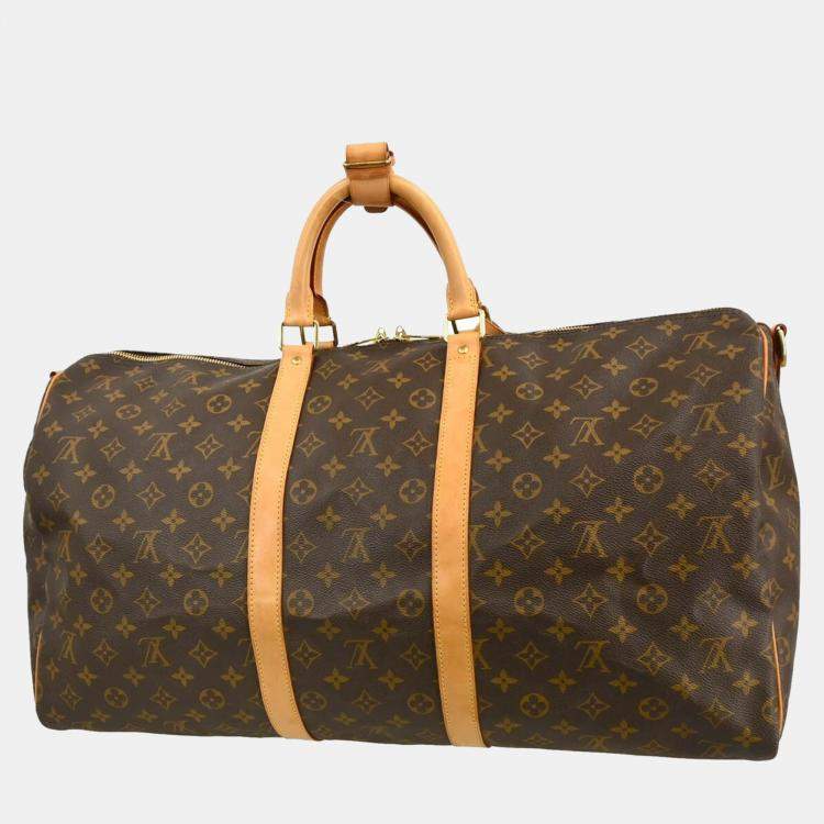 Pre Owned Louis Vuitton Brown Monogram Keepall Bandouliere 55 Duffle Bag