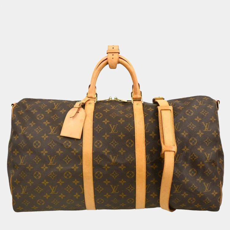 Pre Owned Louis Vuitton Brown Monogram Keepall Bandouliere 55 Duffle Bag