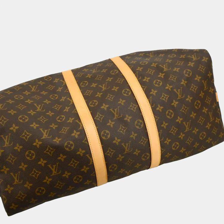 Pre Owned Louis Vuitton Brown Monogram Keepall Bandouliere 55 Duffle Bag
