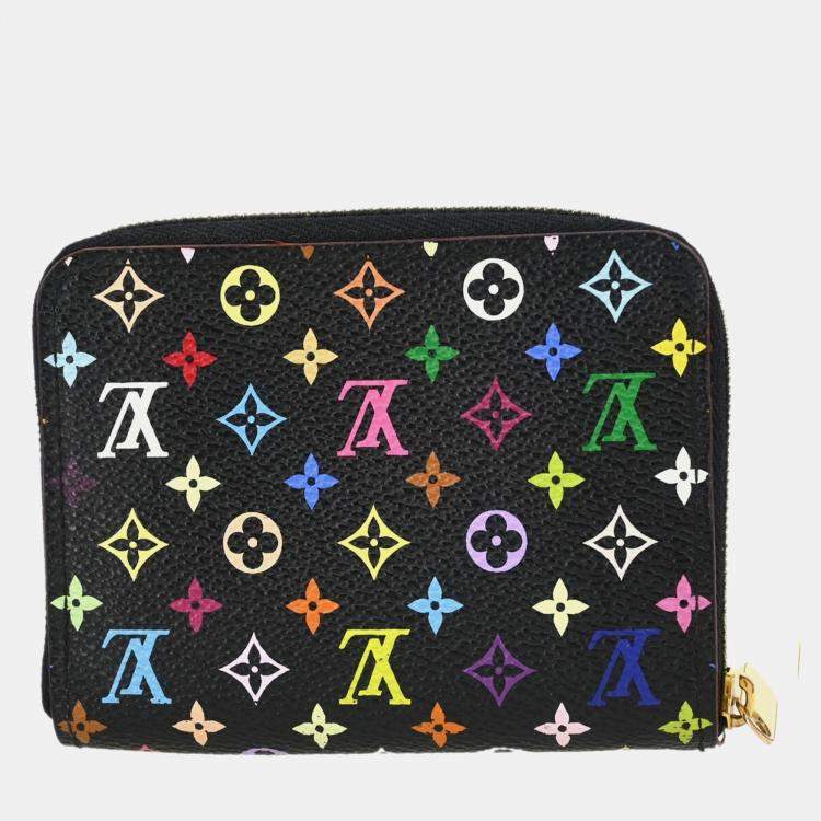Pre Owned Louis Vuitton Black Multicolor Monogram Canvas Zippy Coin Purse Wallet