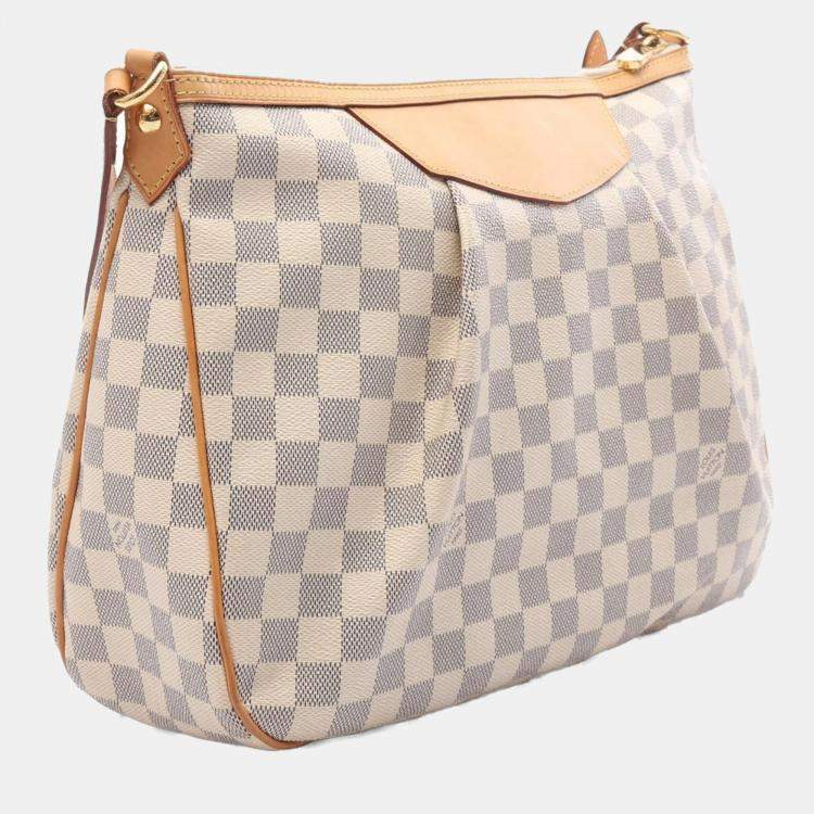 Pre Owned Louis Vuitton Siracusa MM White Damier Azur Shoulder Bag 