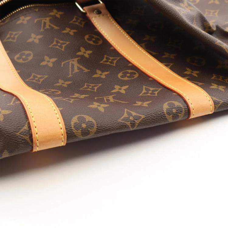 Pre Owned Louis Vuitton Keepall 55 Brown Monogram Leather Travel Bag 