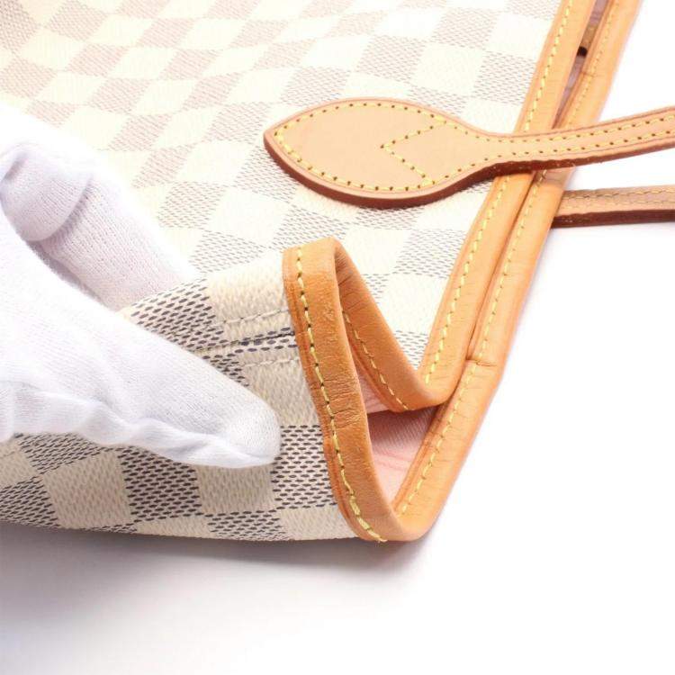 Pre Owned  Louis Vuitton  Neverfull MM White Damier Azur Canvas Tote Bag