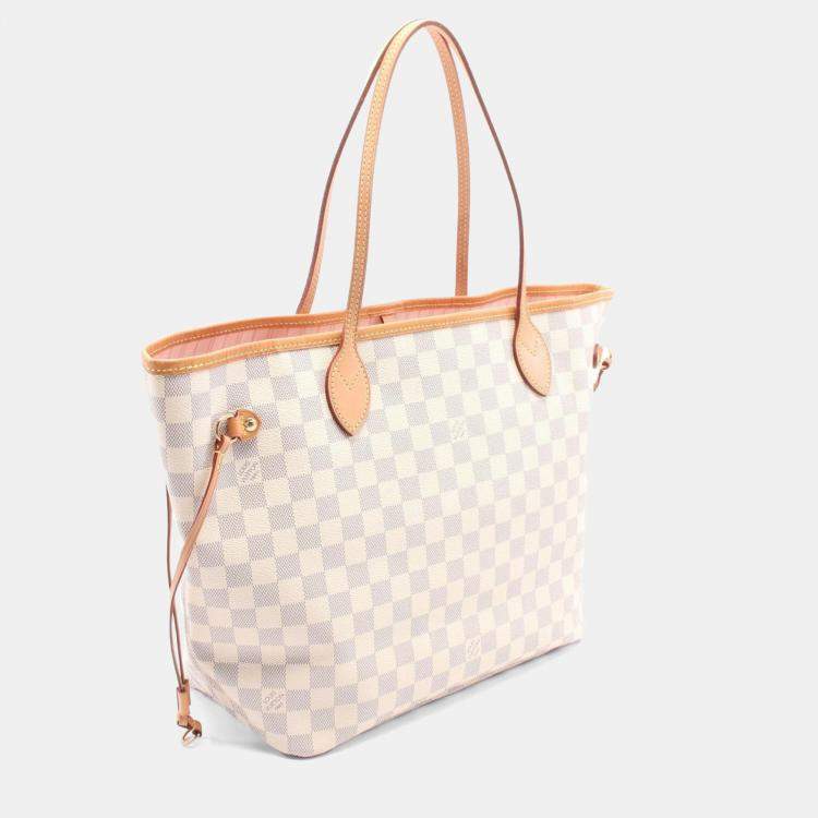 Pre Owned  Louis Vuitton  Neverfull MM White Damier Azur Canvas Tote Bag