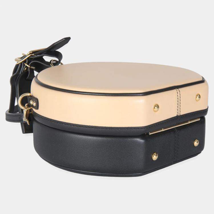Pre Owned Louis Vuitton Black Beige Calfskin Petite Boite Chapeau bag