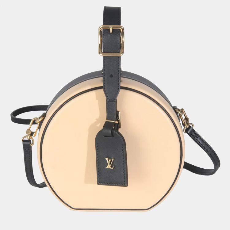 Pre Owned Louis Vuitton Black Beige Calfskin Petite Boite Chapeau bag
