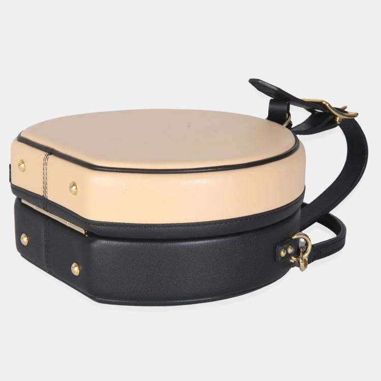 Pre Owned Louis Vuitton Black Beige Calfskin Petite Boite Chapeau bag
