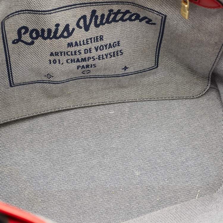 Pre Owned Louis Vuitton Blue/Red Denim Patchwork Neverfull MM Bag