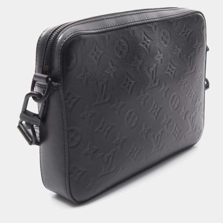 Pre Owned Louis Vuitton Duo Messenger Black Monogram Shadow Leather Crossbody Bag