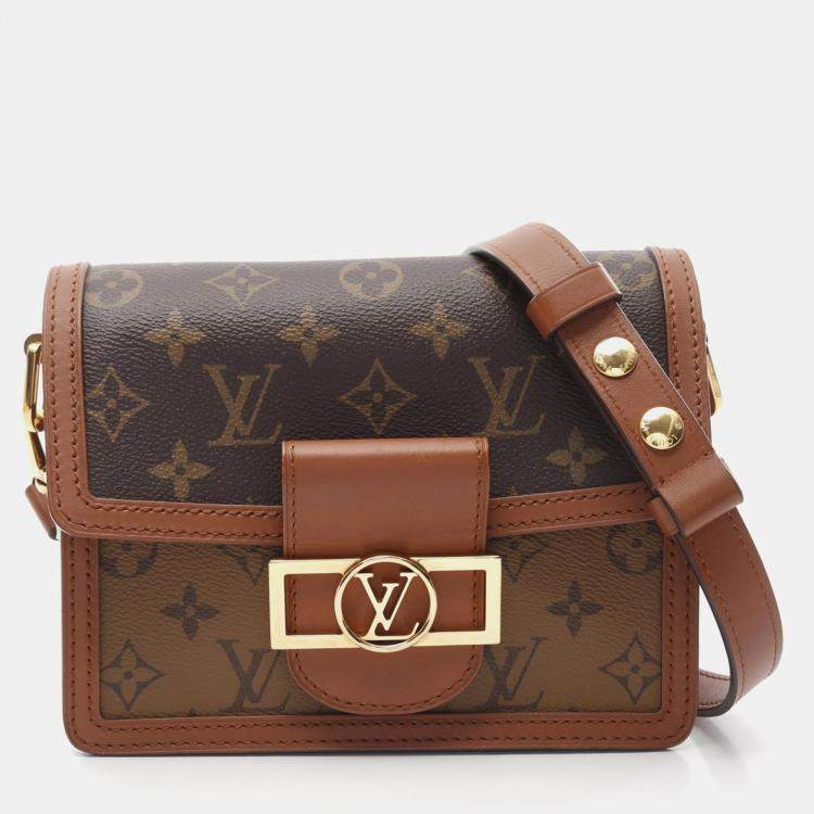 Pre Owned Louis Vuitton Dauphine Mini Brown/Beige Monogram Reverse Canvas Shoulder Bag